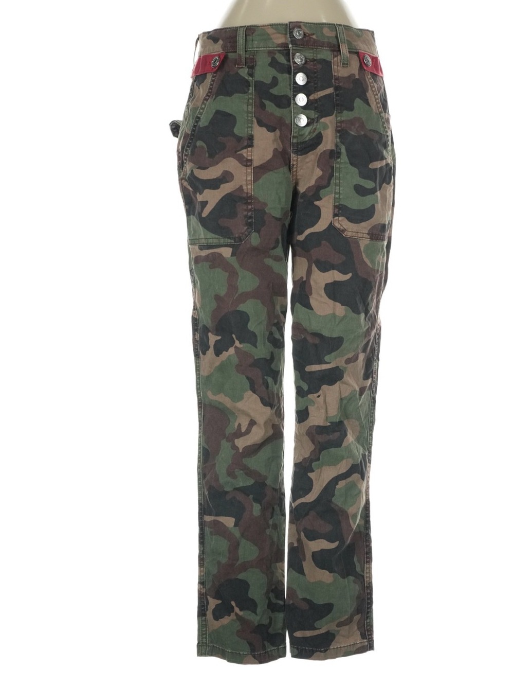 Veronica Beard Camouflage Cargo Pants with Red Waist Accent